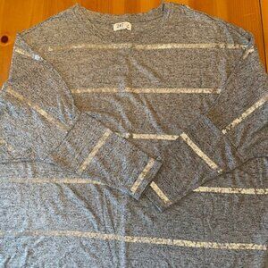 Maurices 24/7 Dakota Sequin Striped Long Sleeve Dolman Top, Grey, 3X